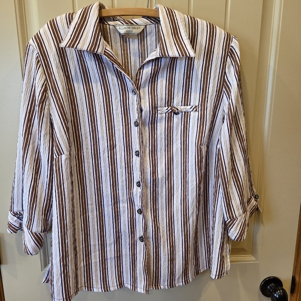 BUTTON DOWN BLOUSE MULTI BROWN COLORS STRIPED 16P